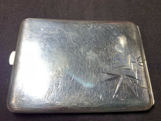 Japanese sterling silver 950 card cigarette case bamboo Kuyeda 2.  75x3.  5” 100gms 2