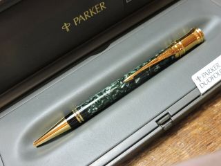Vintage 1995 Green Marble Gold Trim Parker Duofold Twist Active Ballpoint Pen Uk