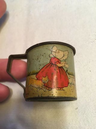 Antique Miniature Sunbonnet Baby Tin Toy Tea Cup Lithographed Made In Germany