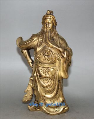 Chinese Brass Hand Carved Statue - Guan Gong W Qing Dynasty Mark