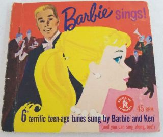 Mld Vintage Mattel 1961 Barbie Sings 45 Rpm Set Of 3 Records Teen - Age Songs Guc