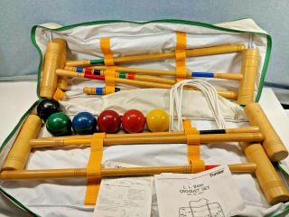 Vintage White L.  L.  Bean Croquet Travel Set Storage Carry Bag 6 - Player Complete