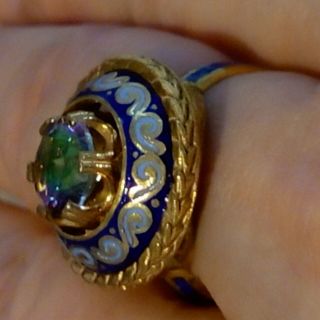 Imperial Russian Silver Sterling Ring Faberge Design Fine Size 7.  5