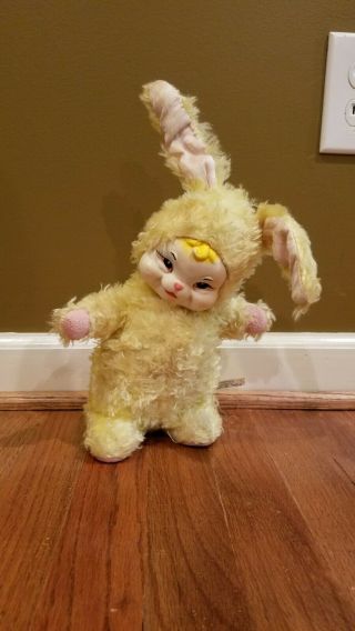 Vintage Rushton Company Star Creation Rabbit Yellow Bunny With Rubber Face