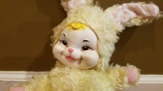 Vintage Rushton Company Star Creation Rabbit Yellow Bunny with Rubber Face 7