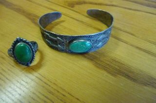 Old Pawn Fred Harvey Sterling Silver Bracelet And Ring Vintage Native American
