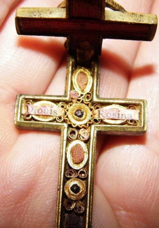 Fine Antique Reliquary Crucifix Brass Cross St.  Denis Rose Relic Passion Christ 4