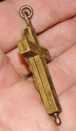 Fine Antique Reliquary Crucifix Brass Cross St.  Denis Rose Relic Passion Christ 5