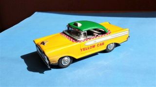 Vintage Japanese Tin Car Toy Chevrolet Yellow Cab Made In Japan Friction Motor