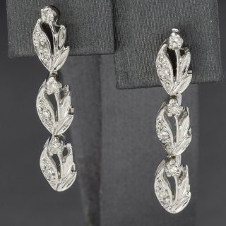 Vintage 14k White Gold 0.  18 Tcw Diamond Floral Drop Earrings 2.  6 Grams