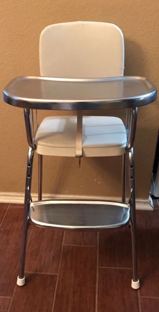 Vintage Cosco Metal High Chair W Stainless Tray & Foot Rest