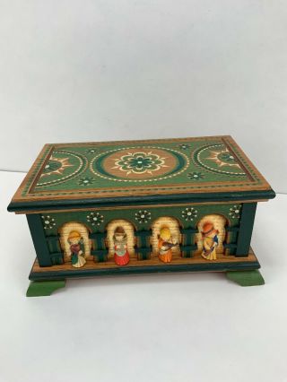 Vintage Anri Italy Reuge Switzerland Hand Carved Wood Jewelry Music Box