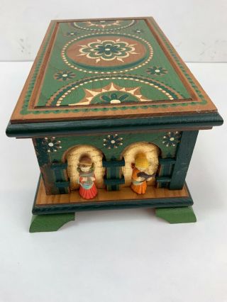 Vintage ANRI ITALY REUGE SWITZERLAND HAND CARVED WOOD JEWELRY MUSIC BOX 4