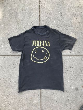 Vintage 90s 1992 Nirvana Band T - Shirt Smiley Face Kurt Cobain 1990s L