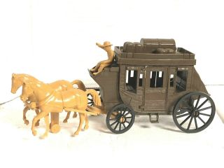 Vintage Processed Plastic Co Western Stagecoach With 2 Horses 11 " 7665 Usa