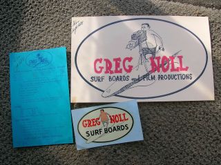 Vintage Water Slide Surfboard Decal Greg Noll Price List Laminate Set Signed 60s