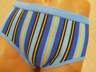 Vintage 70s St Michael Mens Stretch Nylon Hipster Briefs Underwear Blue Stripe L
