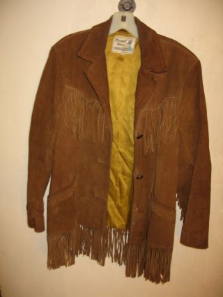 Vintage Pioneer Wear Brown Suede Leather Long Fringe Jacket Women 