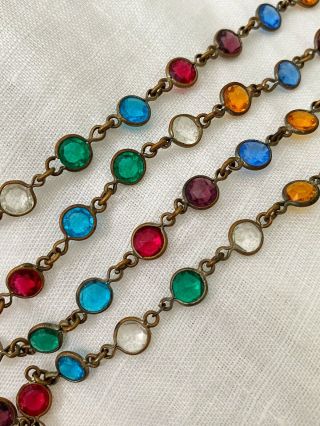 Vintage Antique Art Deco Czech Rainbow Paste Glass Bezel Set Open Back Necklace