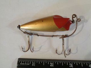 Antique Wooden Fishing Lure Gold/red L@@k