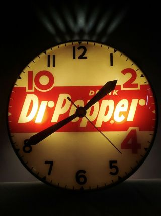 Vintage Dr.  Pepper Lighted Clock With Glass Front,  White And Red