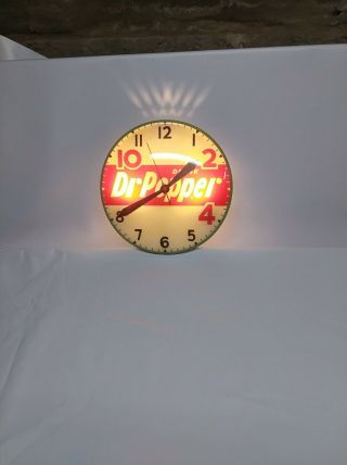 Vintage Dr.  Pepper Lighted Clock with glass front,  white and red 2