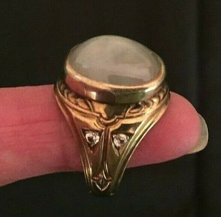Antique,  Vintage,  Moonstone And Diamond 10 Ct Gold Ring