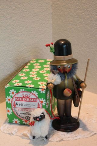 Steinbach - Vintage 9.  5 " German Smoker Shepherd And Sheep