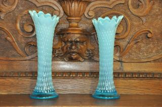 Vintage Northwood Diamond Point Depression Blue Vases