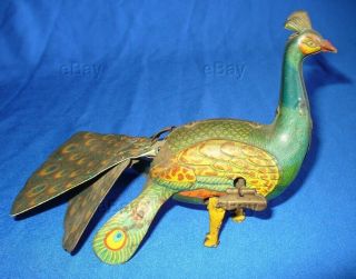 Vintage Tin Wind - Up Peacock Litho Alps Japanese Japan Parts Bird Toy Mechanical