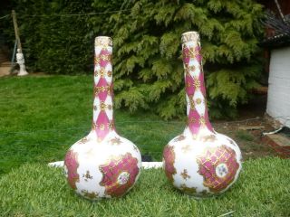 Collectable : Vintage : Tall Hand Painted & Decorated Bud Vases :
