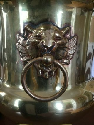 Vintage Brass Champagne Wine Bucket Pedestal Lion Head Handles 7