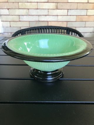 Vintage Art Deco Green Black Glass Console Bowl 10”