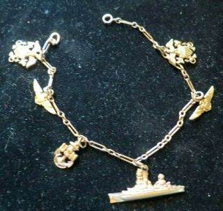 Vintage 10k Gold U.  S.  Navy Figural Charm Bracelet Rare