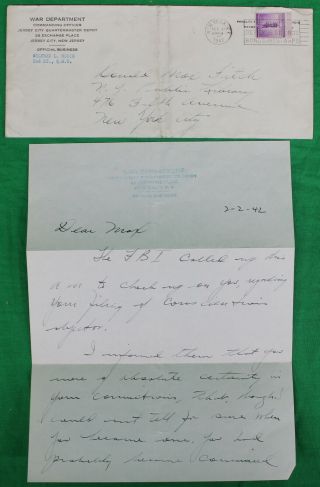 1942 War Department Conscientious Objector Letter Fbi