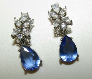 Elegant,  Vintage,  Sterling Silver Earrings With Kyanite And Zircons
