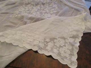 Pristine Vtg White On White Sheer Linen Tablecloth 103 " X 60 12 Napkins Rare