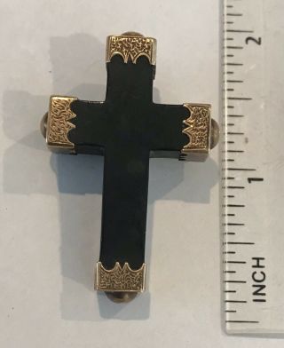 Antique Victorian 14k Gold Carved Black Jet Cross Pin Brooch Mourning
