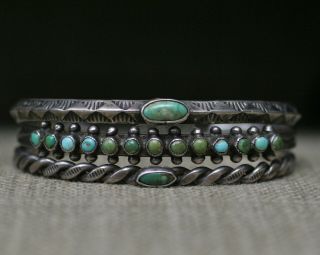 Vintage Harvey Era Native American Turquoise Sterling Silver Cuff Bracelet Set