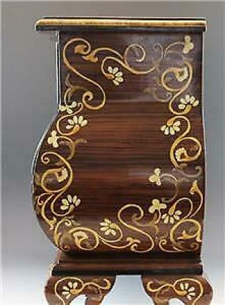 Vintage Wood Jewelry Chest of Drawers Bombe Shape w/ Fruit Wood Inlay Signed 8