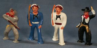 Antique Metal Barclay 1930s Toys Figures Cowboy,  Sailor 3” Rare