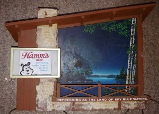 RARE Vintage Hamm ' s Beer Sign Refreshing as The Land of Sky Blue Waters Light Si 4