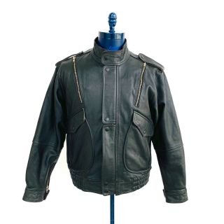 Vintage Yamaha Black Leather Motorcycle Biker Jacket Mens Size 42