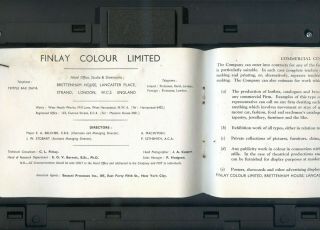 VINTAGE CAMERA FILM BOOKLET ; 1930 ' s FINLAY COLOUR LIMITED LONDON STRAND WC2 2