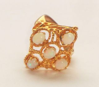 Very Rare Very Large Vintage Mid Century Modernist Brutalist Gold & Opal Ring