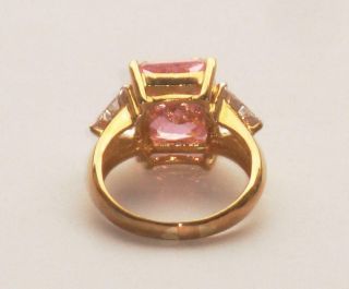 VERY LARGE HEAVY STUNNING VINTAGE EMERALD CUT 8ct FIERY PINK TOPAZ GOLD RING 4