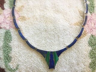 Vintage Estate Sterling Necklace With Lapis And Malachite In A Modern Design