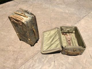 Vintage French Company Tapestry/suede Carry - On Luggage