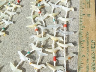 Vint ZUNI Carved Stone BIRDS with CORAL & TURQUOISE 4 Strand 32 