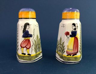 Vintage Hb Henriot Quimper Salt & Pepper Shakers Set Hand Painted Faience France